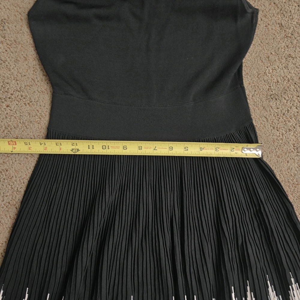 Maje Black White Zig-Zag Pleated Off-the-Shoulder Knit Midi Dress Size 3 L - Picture 13 of 14